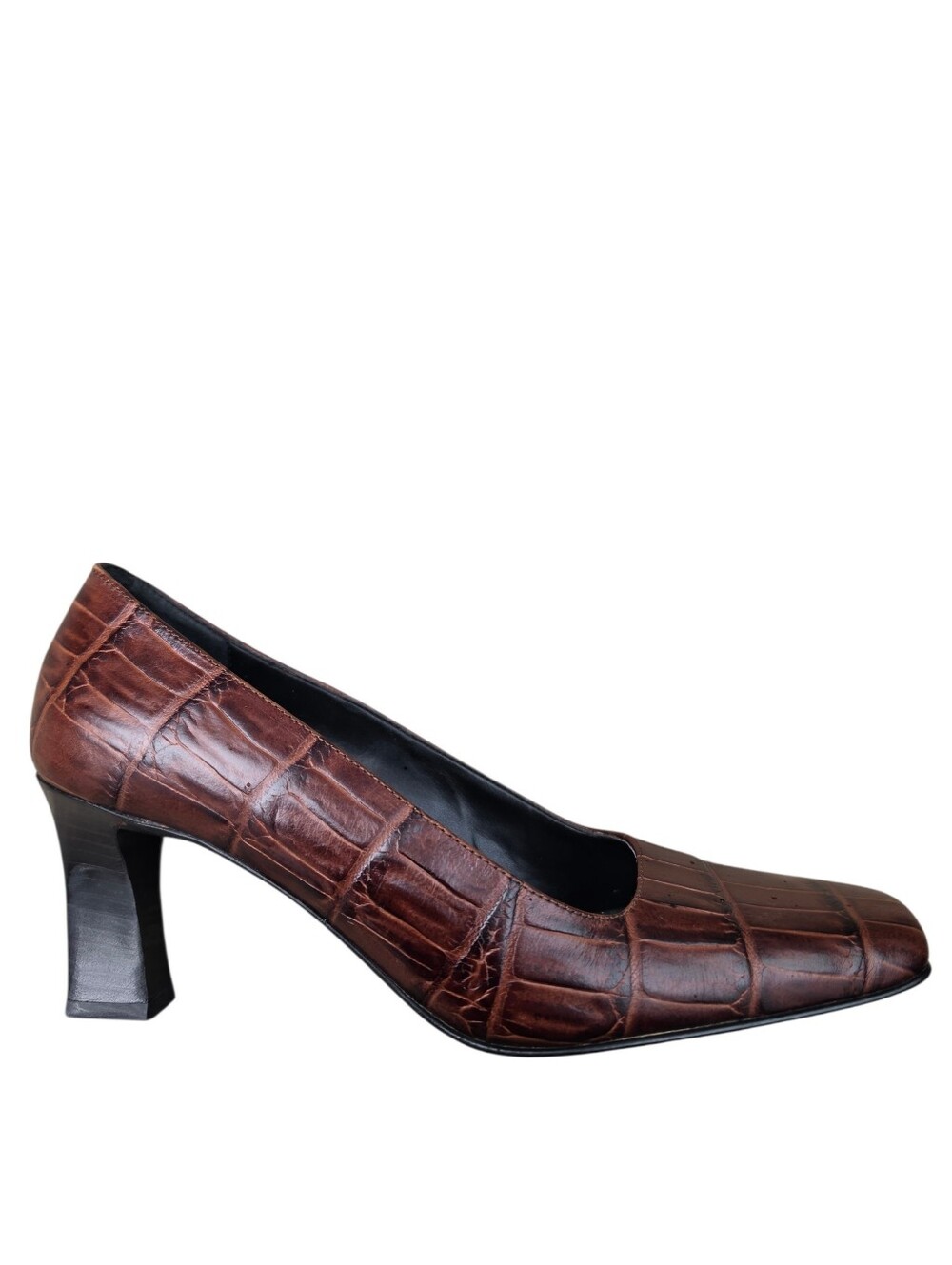 Nordstrom Italian Leather Croc Embossed Square Toe Pumps Brown Size 7M